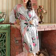 Women's Robes Gown Bathrobes Pure Color Simple Comfort Home Party Wedding Party Spandex Gift Long Sleeve Belt Included Spring Summer Navy Blue Home Outfits