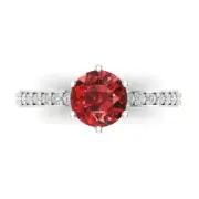 1.71Ct Round Cut Natural Garnet Gold Solitaire with Accents Engagement Ring