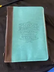 Turquoise Faux Leather Bible Cover for Women I Can Do Everything W/ Extras Look