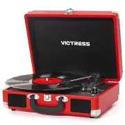 VICTRESS Vinyl Record Player Portable Suitcase Record Player with Vinyl Digit...