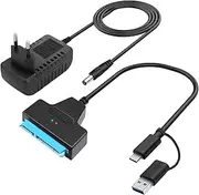 Hoembpn SATA to USB 3.0 Adapter Cable with 12V/2A Power Supply - Compatible with 2.5/3.5 Inch HDD/SSD Internal/External Hard Drives, Compatible with Windows/Mac/Linux (Includes USB-C Adapter)