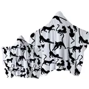 Black and White Cat Silhouettes Towel with Hood