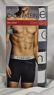 Calvin Klein 4 Microfiber Stretch Boxer Briefs M Black Gray No Fly, Wicking Soft