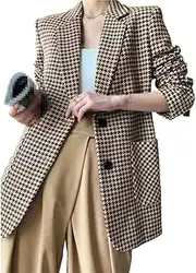 [YiKeGuiHuaShu] coats woman fall office lady casual plaid belt oversize blazer women