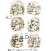Sepia Christmas Snowmen | A4 Rice Paper | Paper for Decoupage | AB Studios