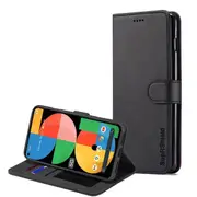 For Google Pixel 5A 5G Case, SupRShield Wallet Leather Flip Magnetic Stand Case Cover (Black)