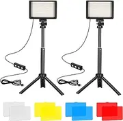 Ci-Fotto LED Video Light 2-Pack, 5600K Dimmable USB Photography Lighting Camera Lights with Mini Tripod and Colored Filters for Photo Studios, Small Angle Shooting, Video Recording, Game Streaming