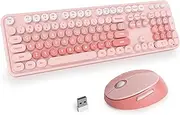 SOLIDEE Wireless Keyboard and Mouse Combination, Typewriter Keyboard, 2.4 GHz Round Keycap Keyboard with Numeric Keypad, 104 Keys Ergonomic Keyboard (American QWERTY) (Pink Gradient)