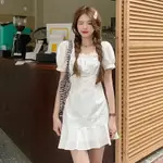 SWEET HOT GIRL PUFF SLEEVE WHITE DRESS WOMEN SUMME甜辣妹泡泡袖白色洋裝