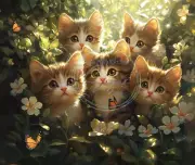 Kittens and flowers Mouse Pad Gift Art Computer Fun Gift for Cat Lover Owner