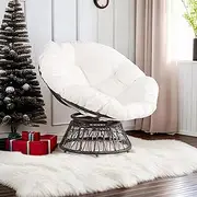 Thy-HOM 38" Large Size Papasan Chair with Thickened Cushion, 360 Outdoor Swivel Chair, Water Resistant Papasan Chair for Living Room, Reading Room, Porch and Garden-White