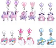 [Mikovivi] 6 Pairs Clip On Earrings for Girls, Colorful Castle Clouds Rainbow Styles Resin Clip On Earrings Children Non-Pierced Jewelry Set Dress Up Accessories