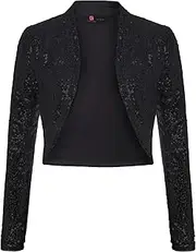 [KANCY KOLE] Women's Sequin Shrug Long Sleeve Open Front Cropped Bolero Jackets S-XXL