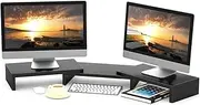 Dual Computer Monitor Riser, Dual Monitor Stand Desktop Organizer, Dual Laptop/Monitor/Printer Stand Riser, Wooden Desk Shelf for Home Office
