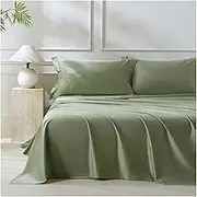 Luxury 1-Piece Flat Sheet Twin Queen King Premium Hotel Quality Bedding Top Sheet 500TC Long Staple Cotton Bed Sheets Ultra-Soft(Grass Green,230x245cm+48x74cm x2)