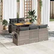 6 Piece Garden Sofa Set with Cushions Grey Poly Rattan, Garden Furniture Sets