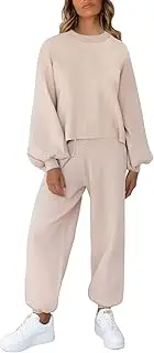 [Viottiset] Women's 2 Piece Outfits Sweatsuit Casual Knit Pullover Sweater Pajamas Lounge Set