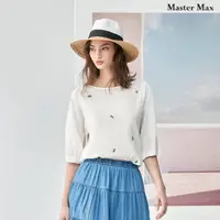 在飛比找momo購物網優惠-【Master Max】袖口抓褶繡花圓領五分袖上衣(8317