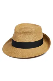 Eric Javits Classic Squishee® Straw Packable Fedora Sun Hat in Natural/Black at Nordstrom One Size