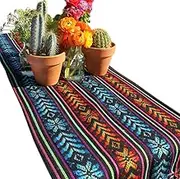 Del Mex Woven Rebozo Style Mexican Table Runner Scarf (Black)