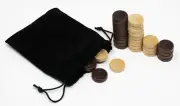 Solid Wood Backgammon and Checkers Pieces 30 Ridged Game Chips with Cloth Storag