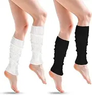 [Piriuuo] 2 Pcs Leg Warmers for Women, Knee High Socks Leg Warmers 80s Ribbed Knitted Long Socks Winter Warm Long Boot Socks for Yoga Party Sports Fashion Accessories (Black & White), Black, White