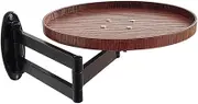 Wall Mounted Folding Round Table, Folding Retractable Coffee Table, 180° Detachable Flip-Out Design, for Bedroom Bathroom Study Living Room (Walnut)