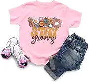[CAZYCHILD] Stay Groovy Shirt for Toddler Boys Girls Retro Shirts Hippie 70s Disco Outfits Floral Graphic Tees Tops