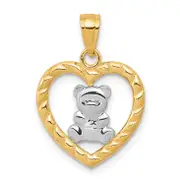10K Yellow W/Rhodium Teddy Bear Heart Charm