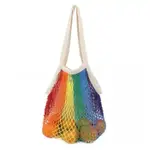 彩虹圖案網眼購物袋可重複使用網眼沙灘袋棉網袋/環保購物袋彩虹可重複使用購物袋彩虹袋