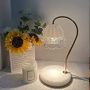 Glass Candle Warmer Lamp with Timer, Flower Candle Warmer Lamp, Gifts for Women, Female Friend, Candle Lamp Warmer Gifts, Electric Dimmable Candle Warmer, Retro Marble Base (Convallaria White)