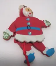 Vintage Wood Santa Claus Jumping Jack Pull String Toy Christmas Holiday Ornament