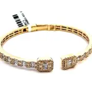 10K YELLOW GOLD WOMENS DIAMOND BANGLE BAGUETTE CUT ROUND BRILLIANT CUT 2.02CTS