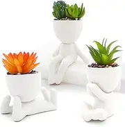 Lenamos Fake Succulent, Mini Succulents Plants Artificial in Modern Human Shaped Ceramic Pots Desk Decor Desk Plant for Office Decor for Women, Cute Fake Plants Bathroom Decor (3)
