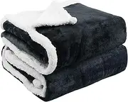 Pfimigh Waterproof Dog Blanket, 3-Layer Flannel and Sherpa Pet Throw, Reversible Protector Cover for Bed Couch Sofa, Dark Grey, 152x203cm