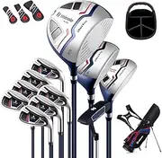 BestBuy Golf Club Set for Men 11 Clubs with Caddy Bag Golf Club Head Cover Right Handed Lightweight Club Set Golf Club Golf Set for Men Beginner Golf Stand Bag with Shoulder Strap (Blue)