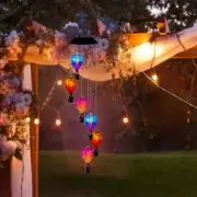 COLORFUL LED SOLAR HOT AIR BALLOON WIND CHIME OUTDOOR HANGING YARD DECORATION
