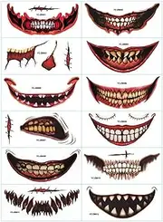 12Pcs Clown Mouth Tatto Stickers - Halloween Makeup Temporary Tattos, Easy to Use Prank Props, for Cosplay Party Face Tatto Decorate