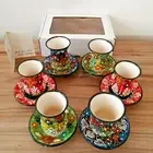 Ceramic Turkish Tea Coffee Cup Mug Set of 6, Tile Espresso Greek %100 Handmade