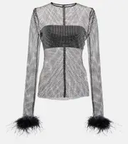 [Giuseppe di Morabito] Giuseppe di Morabito Embellished feather-trimmed net top XS/S black