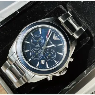 EMPORIO ARMANI Sigma 藍色錶盤 銀色不鏽鋼錶帶 三眼計時 石英 男士手錶 AR6091