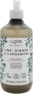 I Love Naturals Lime, Ginger & Cardamon Hand Wash, Natural Oils Of Cardamon, Ginger & Sage, Gently Removes Impurities, Refreshing & Cleansing Formula, 100% Recycled Bottle & Vegan-Friendly - 500ml