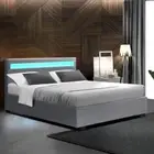 Double Size Gas Lift Bed Frame Storage Base LED Light Bedhead Wooden Slat Grey
