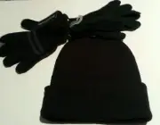 Boys Faded Glory Brand Black Knit Cuffed Hat & 2 pair gloves OSFM