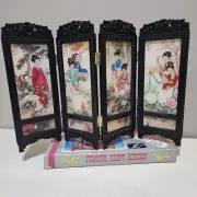 VTG Chinese Oriental 4-Panel Screen Geisha Girls Artwork Folding Vanity Table 6"