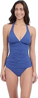 [Profile by Gottex] Solo Women's Solid V-Neck Tankini with Soft Cups, Front Lined and Adjustable Straps Swim Essential