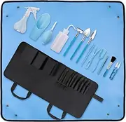 LINGLUOFNG Pack of 15 Succulent Hand Tools Set -30" × 30" Plant Work Mat and 13Pcs Mini Succulent Care Tools Kit with Roll Store Bag Succulent Bonsai Garden Hand Tool Set for Fairy Planting (Blue)