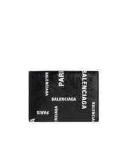 Balenciaga Allover Logo Printed Coin Mini Wallet One size Black