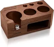 [KHAVA] Espresso Tamping Station | Wooden Coffee Tamper Station 51-54 mm | Espresso Organizer & Portafilter Holder | Coffee Station Organizer for Countertop | Espresso Accessories for Coffee Bar, Brown