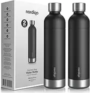 Nordiqo Premium 33 oz Stainless Steel Bottle - Compatible with SodaStream, Aarke, and Philips Soda Makers | No Expiration Date | Dishwasher Safe | Leak Proof | BPA-Free | 2-Pack